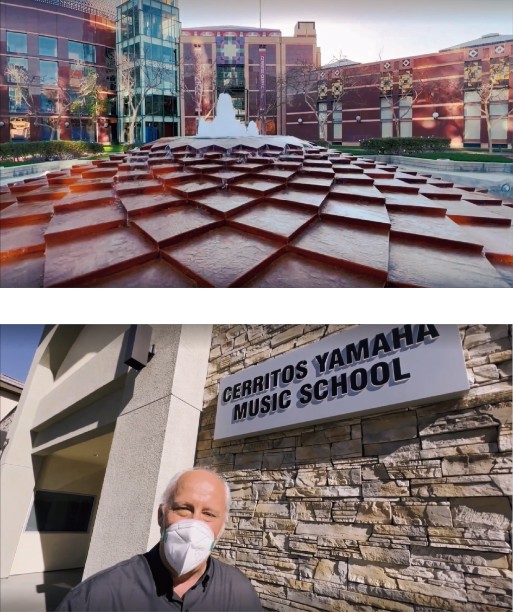 （上）会場近くのコンサートホール。（下）レッスン会場。映っているのはスタッフのマイク。