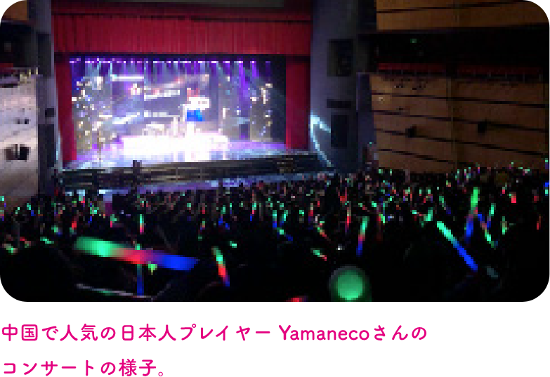 中国で人気の日本人プレイヤー Yamanecoさんのコンサートの様子。